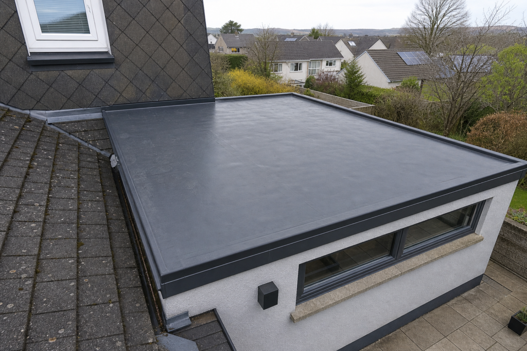 Modern EPDM flat roof on a Scottish residential home extension in Glenrothes